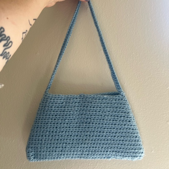 Handmade Baby Blue Crochet Bag with wooden button! - Picture 2 of 6